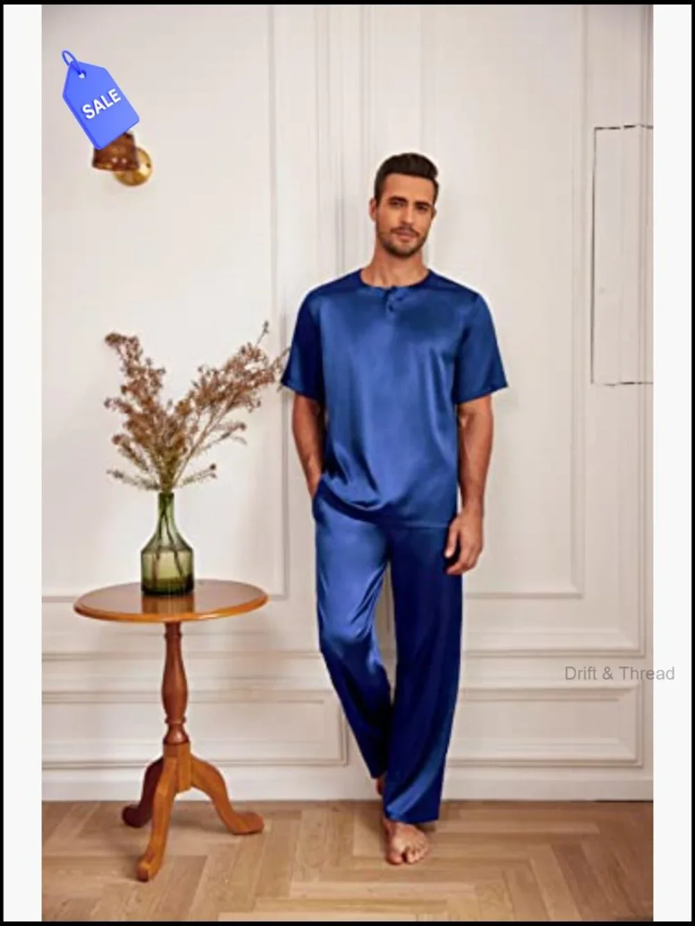 Men's Satin Pajama Set Short Sleeve with Long Pants